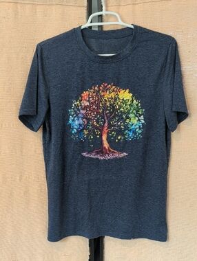Dark Blue Heather Rainbow Tree Graphic Tee - Women